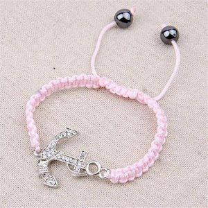Silver Pink Crystal Nautical Anchor Bracelet Rope
